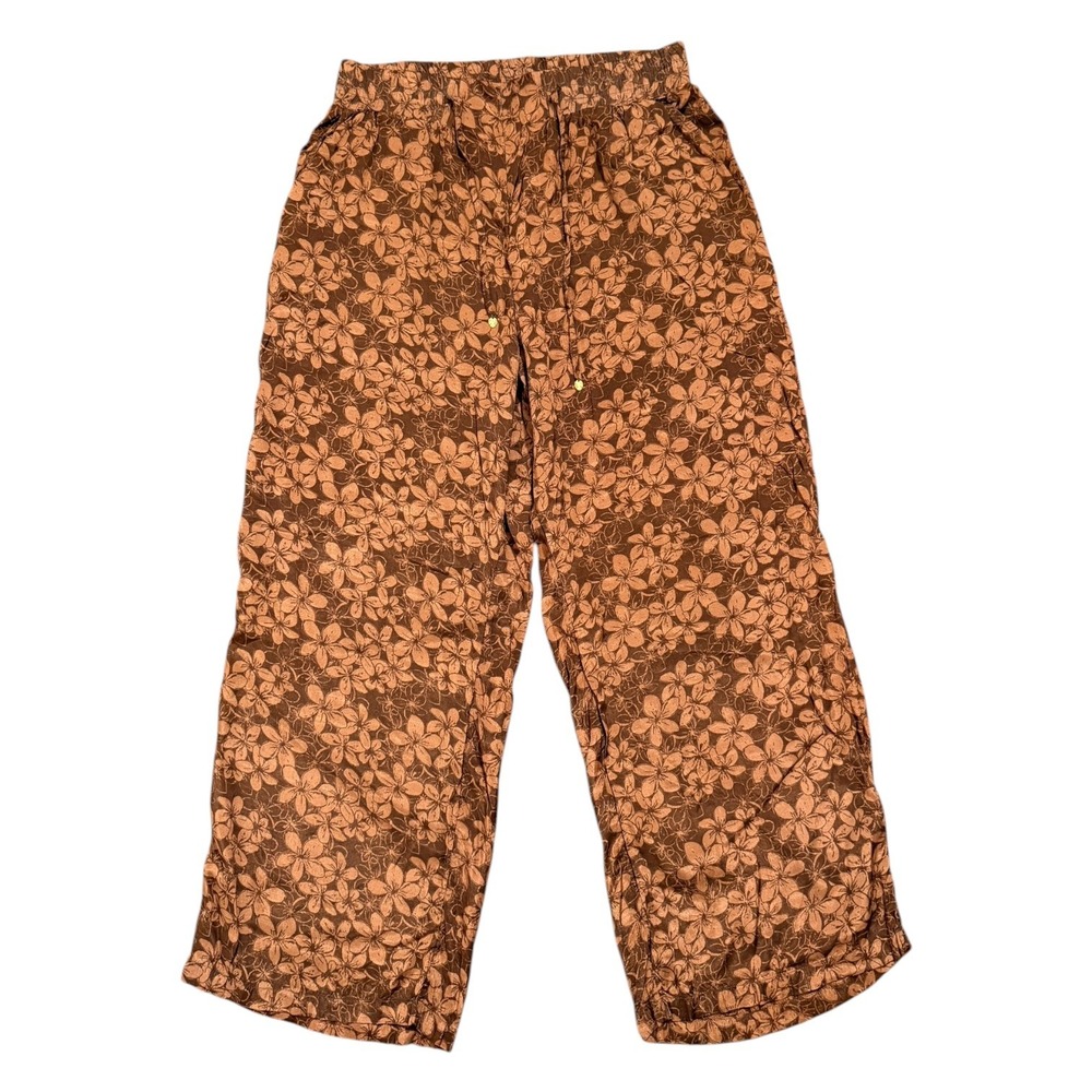 Honolua Surf Co Tropical Bohemian Brown Floral Wide Leg Viscose Pants Size Large
